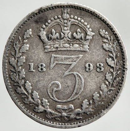 1893 Victoria Threepence | British Silver Coin | Fine Collectable Grade | a1641