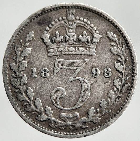 1893 Victoria Threepence | British Silver Coin | Fine Collectable Grade | a1641