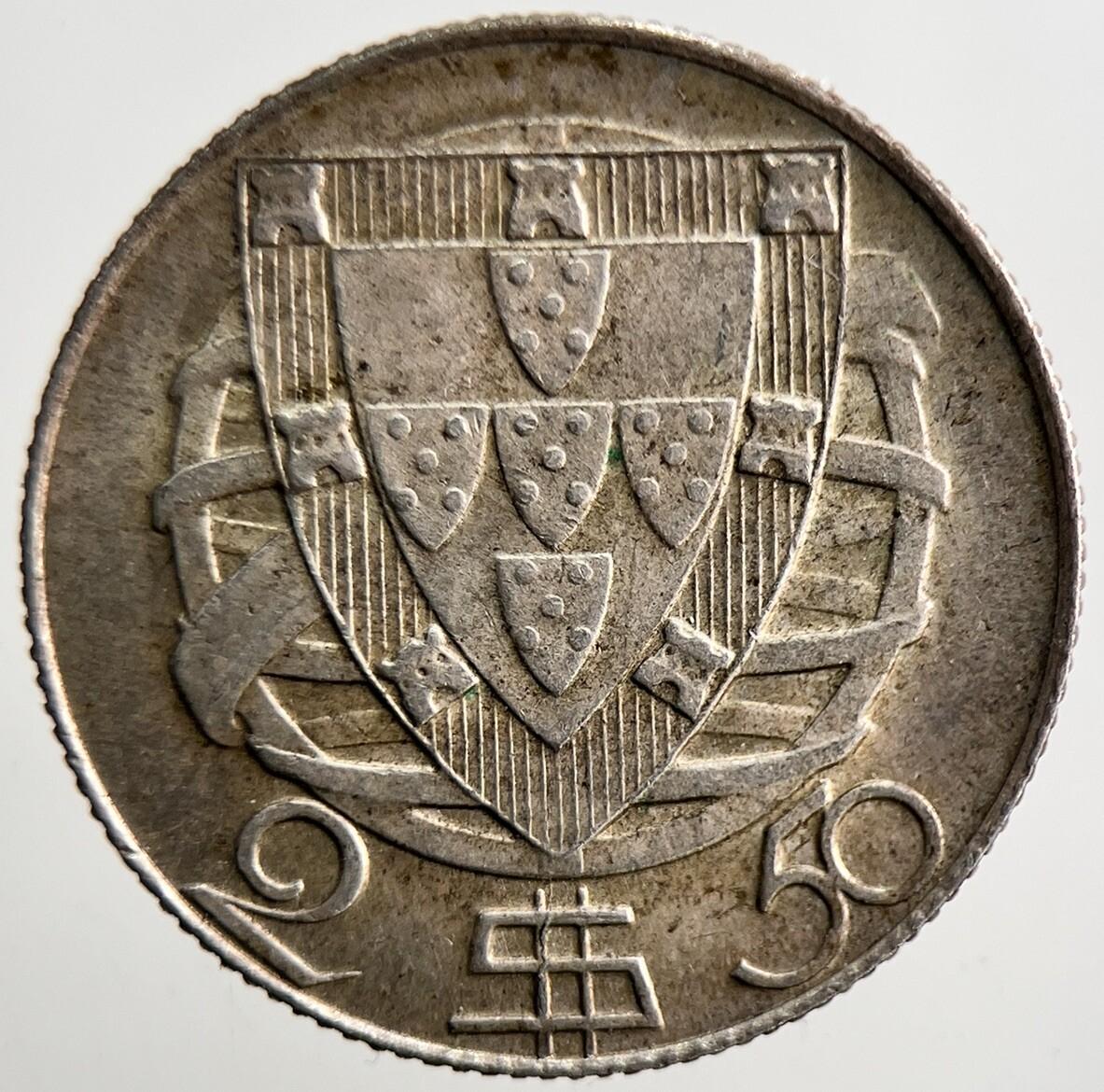 1944 Portugal 2.5 2-1/2 Escudos Silver Coin | Fine Collectable Grade | a3617