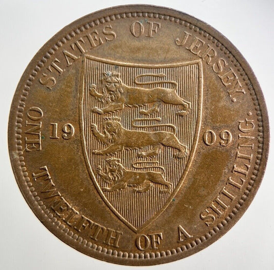 1909 Jersey One Twelfth 1/12th Shilling Penny Coin | Very High Grade | a4915