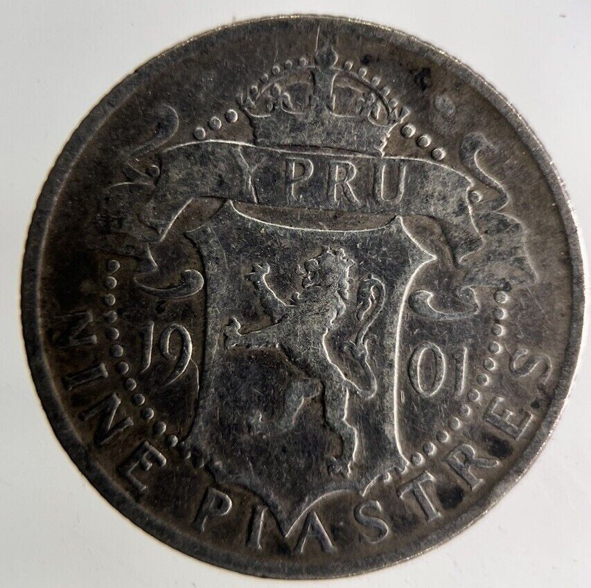 1901 Cyprus 9 Piastres Silver Coin | Fine Collectable Grade