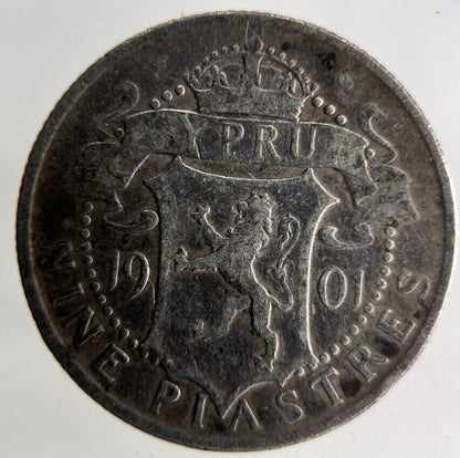 1901 Cyprus 9 Piastres Silver Coin | Fine Collectable Grade