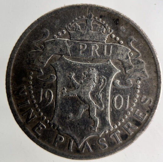1901 Cyprus 9 Piastres Silver Coin | Fine Collectable Grade