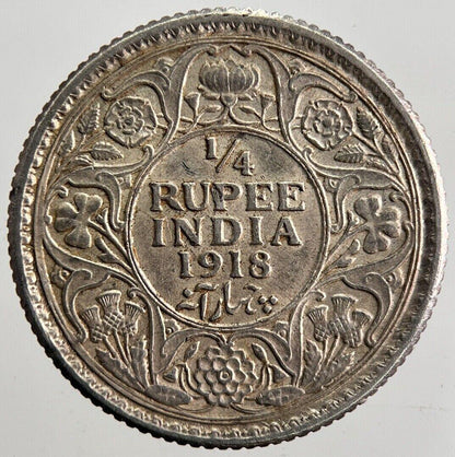 1918 1/4 Rupee India Silver Coin | Very High Grade | a2418