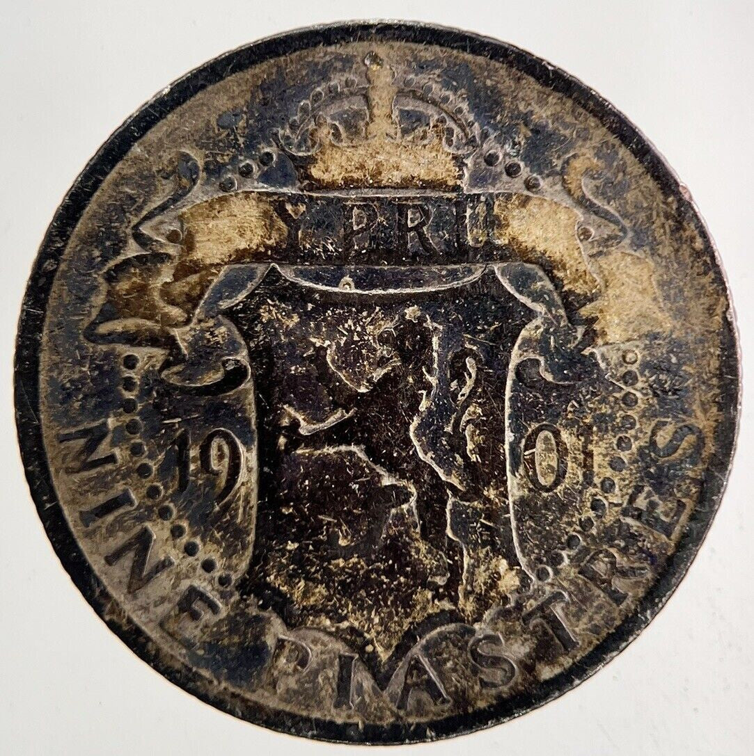 1901 Cyprus 9 Piastres Silver Coin | Collectable Grade