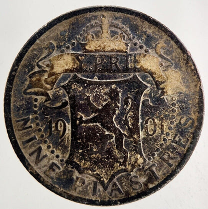 1901 Cyprus 9 Piastres Silver Coin | Collectable Grade