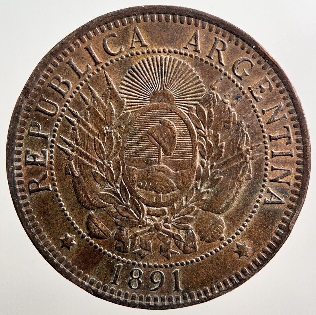 1891 Argentina Dos 2 Centavos Coin | Very High Grade | a3825