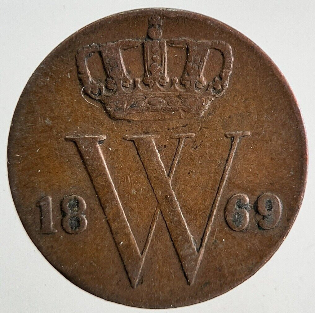 1869 Netherlands Half 1/2 Cent Coin | Fine Collectable Grade