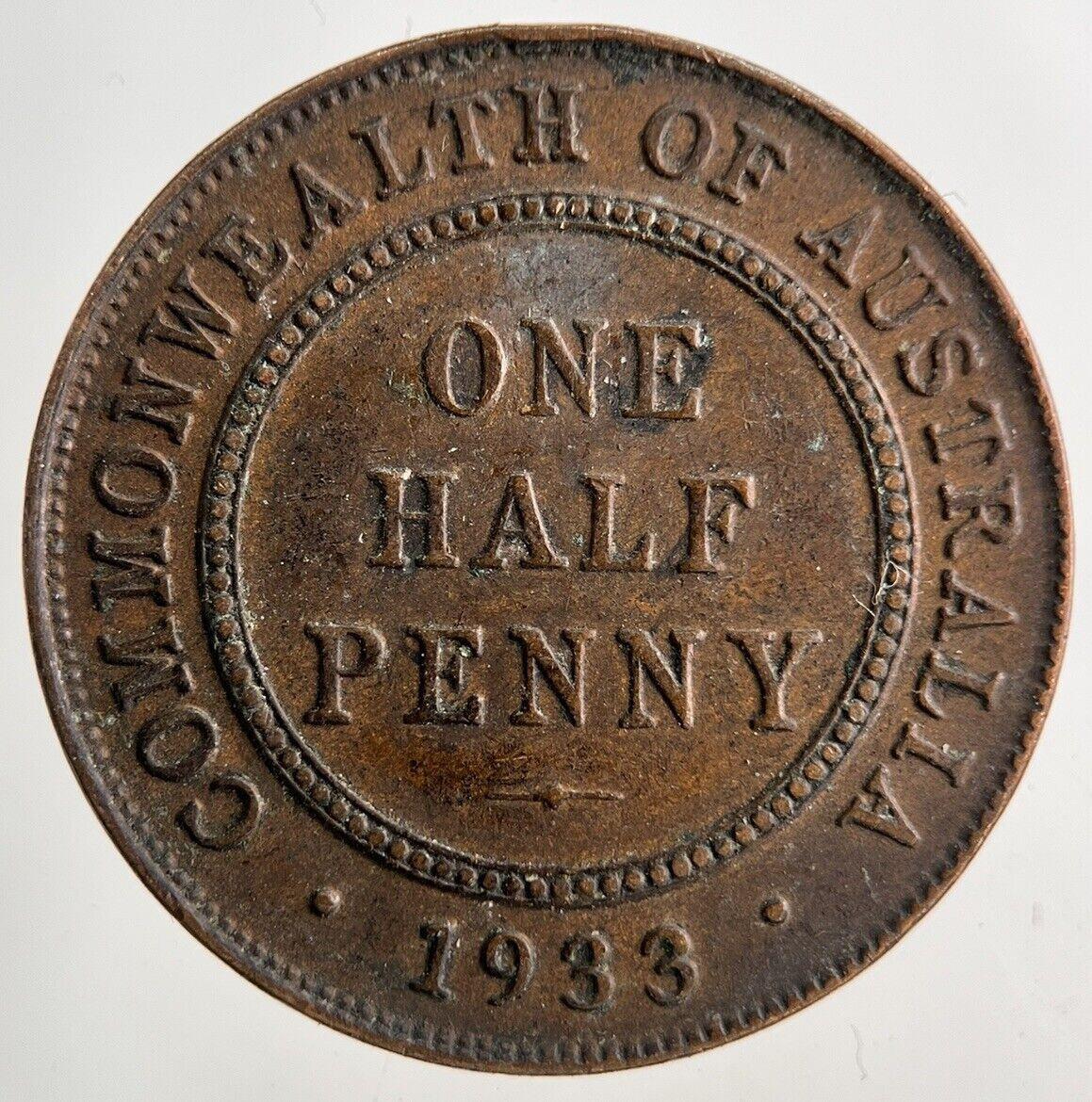 1933 Australia Half-Penny Coin | Fine Collectable Grade