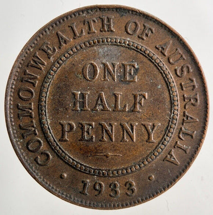 1933 Australia Half-Penny Coin | Fine Collectable Grade