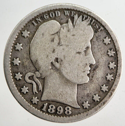 1898 US USA Barber Quarter Dollar Silver Coin | Collectable Grade | a8298