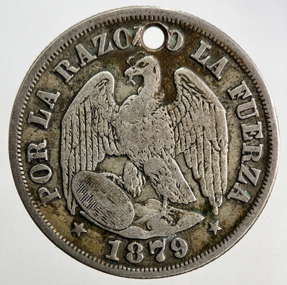 1879 Chile 20 Cents Centavos Silver Coin | Fine Collectable Grade