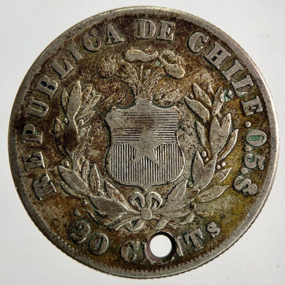 1879 Chile 20 Cents Centavos Silver Coin | Fine Collectable Grade