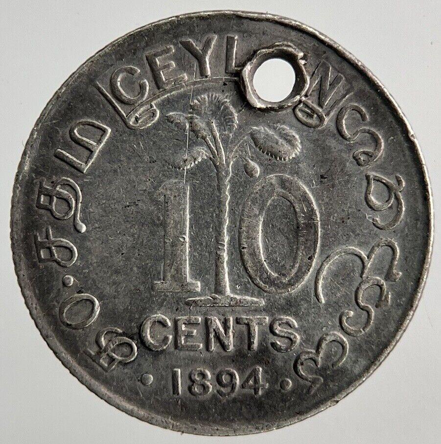 1894 Ceylon 10 Cents Silver Coin | Very High Grade