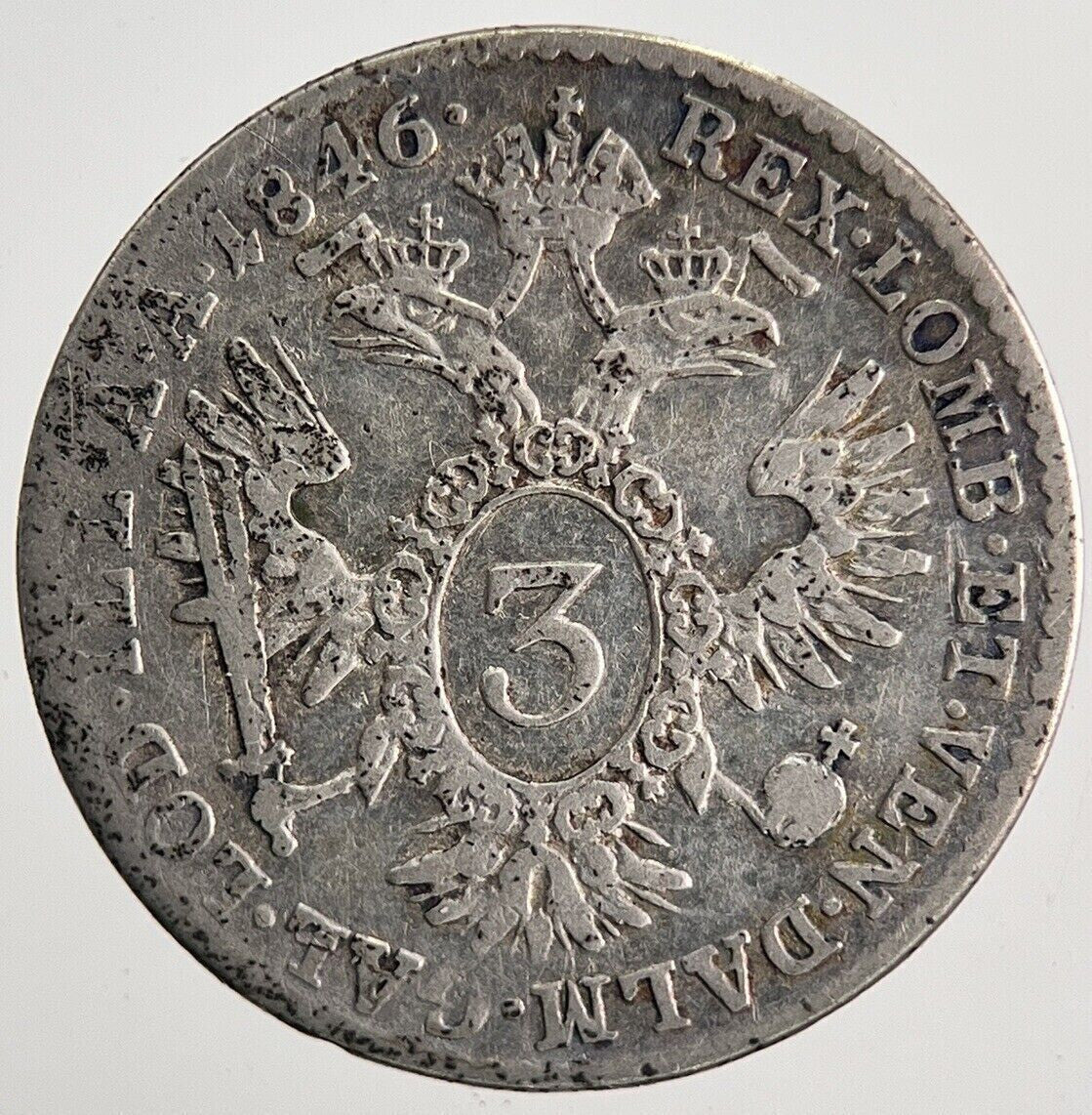 1845 Austria 3 Kreuzer Ferdinand Coin | Fine Collectable Grade | a6708