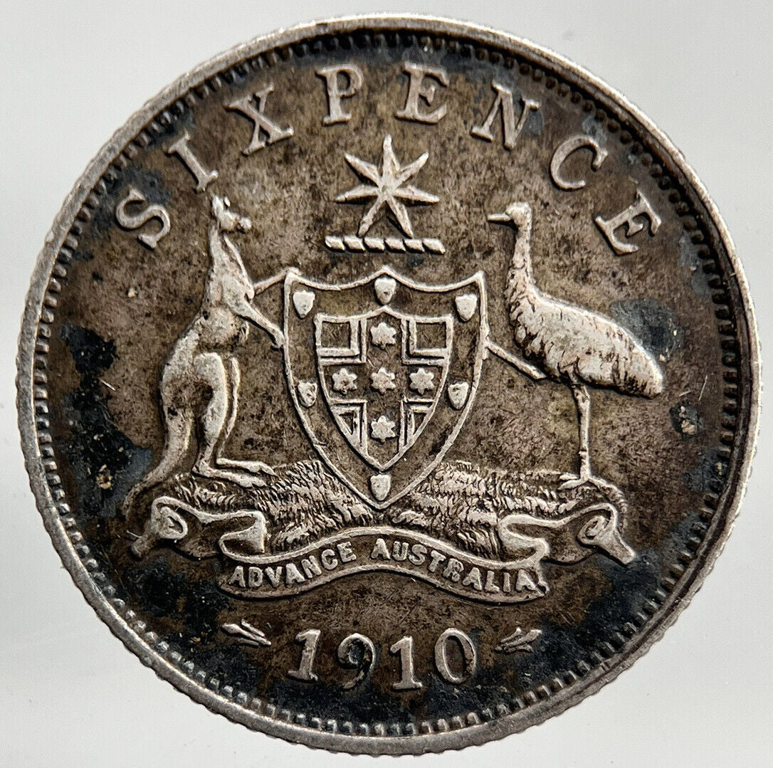 1910 Australia Sixpence Silver Coin | Fine Collectable Grade