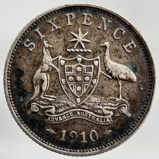 1910 Australia Sixpence Silver Coin | Fine Collectable Grade