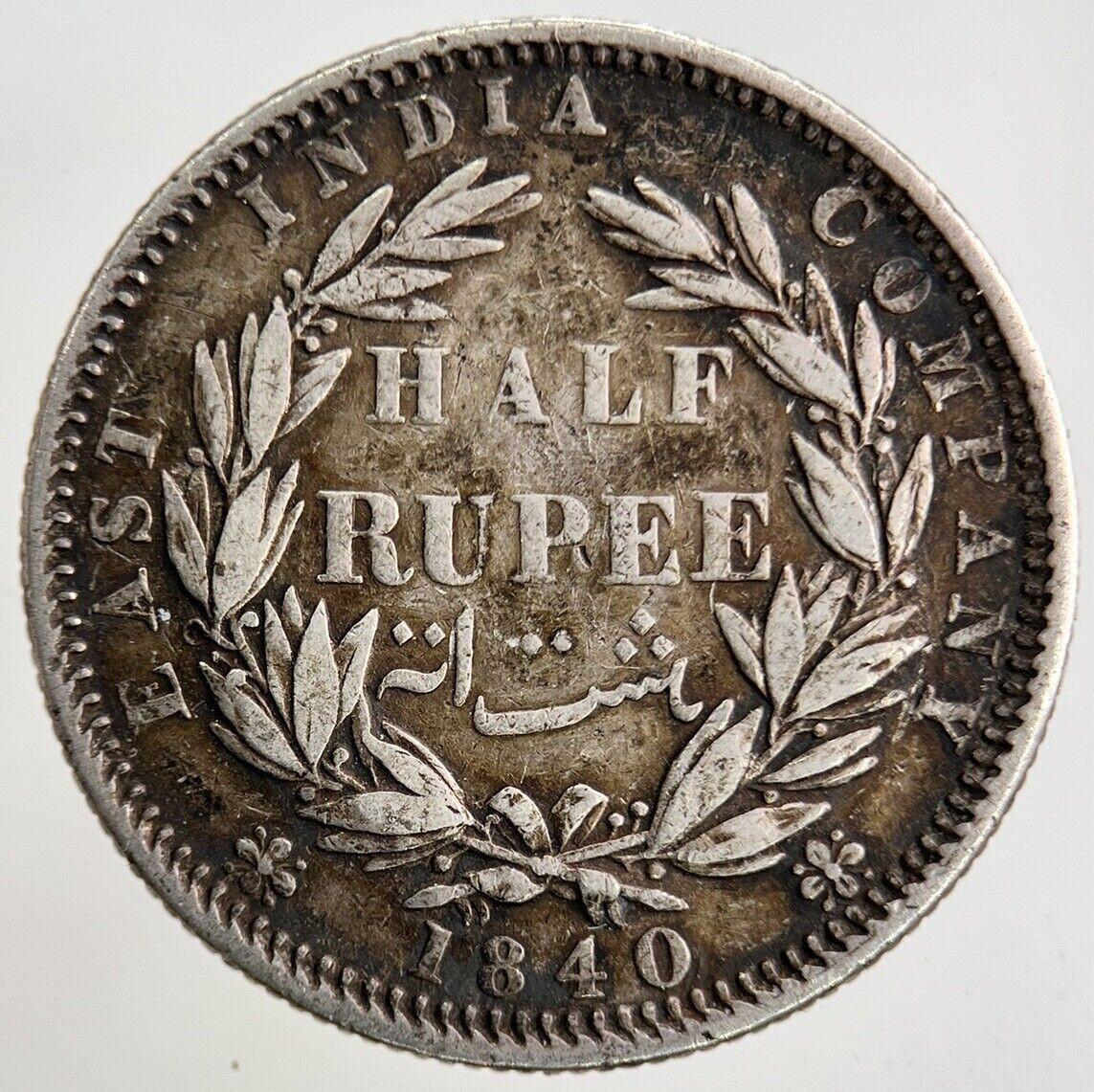 1840 East India Company 1/2 Half Rupee Silver Coin | Very High Grade