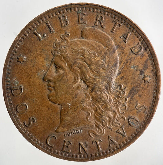 1892 Argentina Dos 2 Centavos Coin | Fine Collectable Grade
