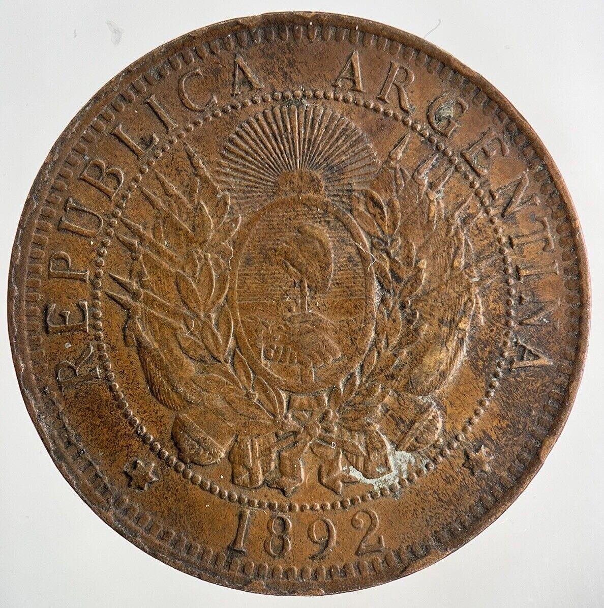 1892 Argentina Dos 2 Centavos Coin | Fine Collectable Grade