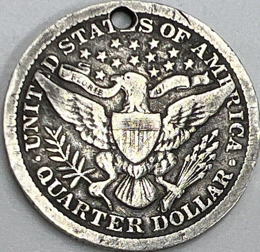 1892 US USA Barber Quarter (Holed) | American Silver Coin | Fair Grade | a381