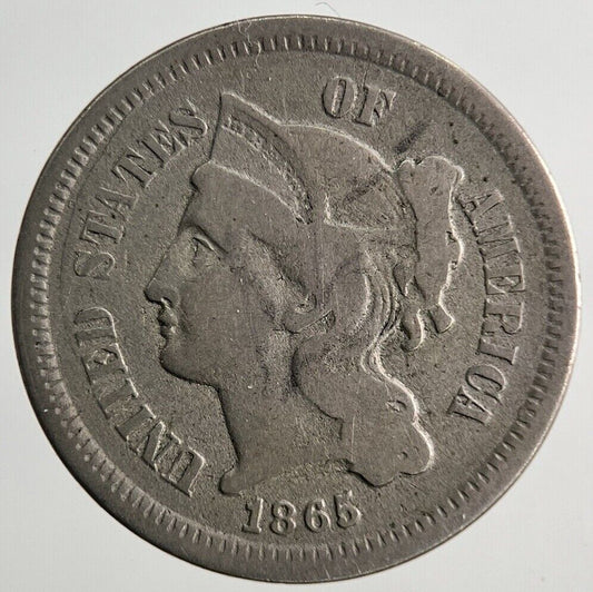 1865 US USA 3 Cents III Coin | Fine Collectable Grade