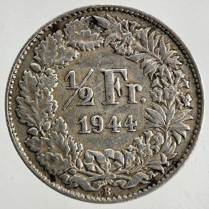 1944 Switzerland Swiss 1/2 Half Franc Silver Coin | Fine Collectable Grade