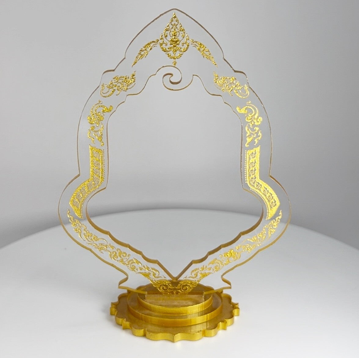 Clear / Gold Thai Buddha Themed Hanging Charm / Amulet / Medal Display Stand