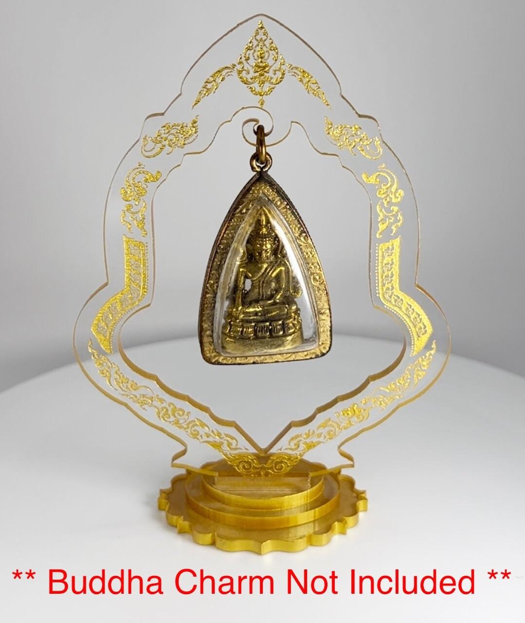 Clear / Gold Thai Buddha Themed Hanging Charm / Amulet / Medal Display Stand