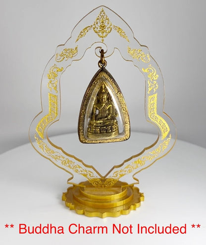 Clear / Gold Thai Buddha Themed Hanging Charm / Amulet / Medal Display Stand
