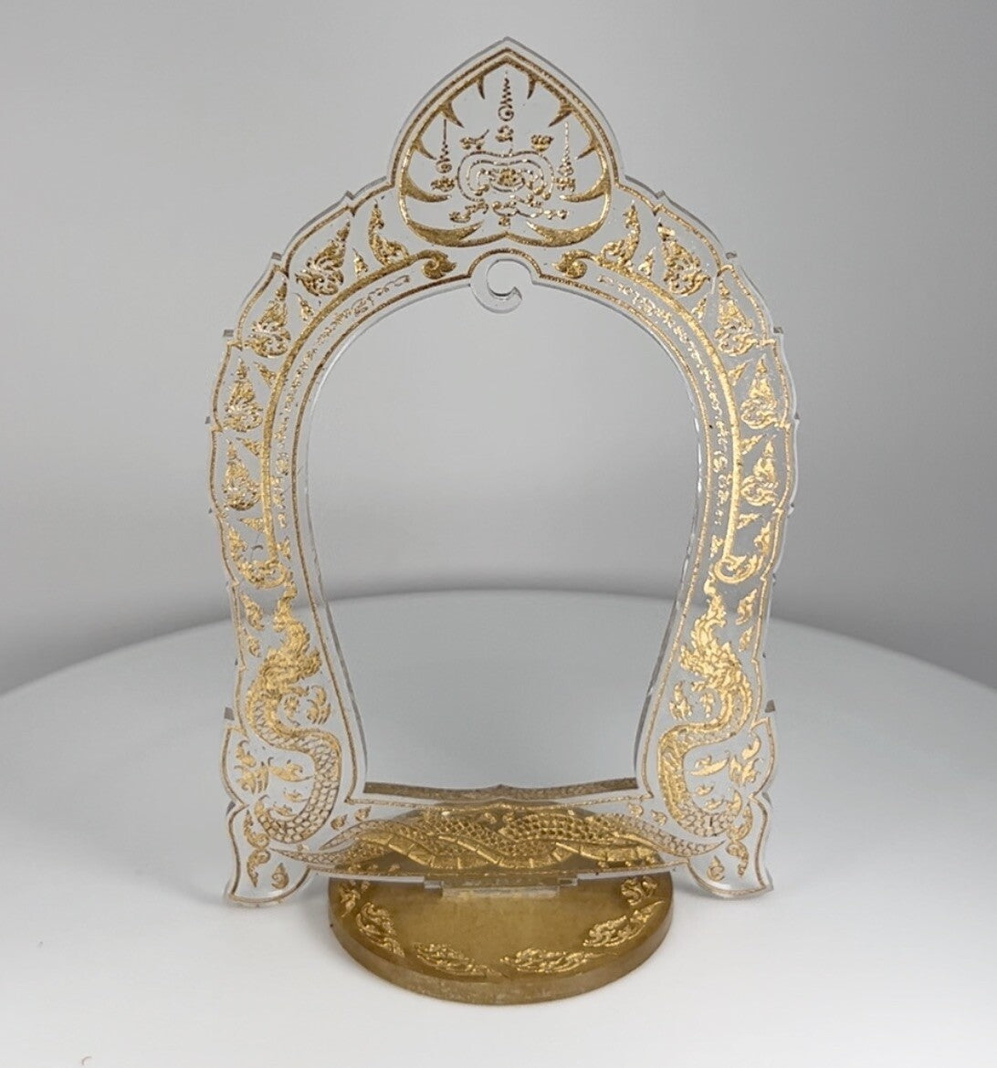 Clear / Gold Thai Buddha Themed Hanging Charm / Amulet / Medal Display Stand