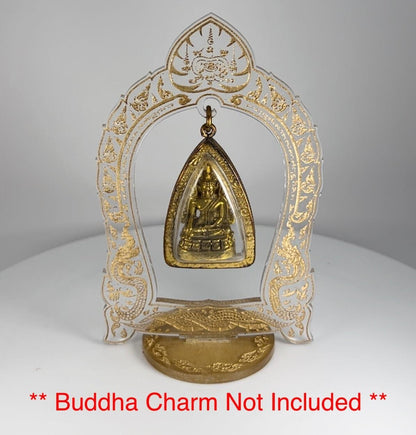 Clear / Gold Thai Buddha Themed Hanging Charm / Amulet / Medal Display Stand