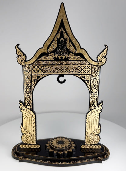 Black & Gold Thai Buddha Themed Hanging Charm / Amulet / Medal Display Stand