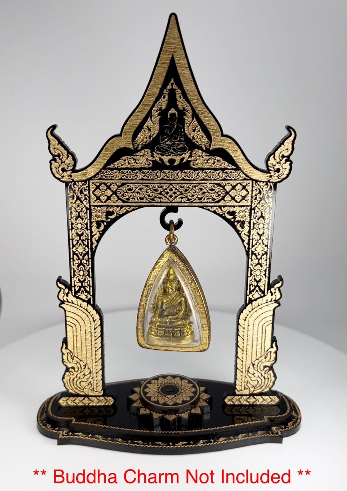 Black & Gold Thai Buddha Themed Hanging Charm / Amulet / Medal Display Stand