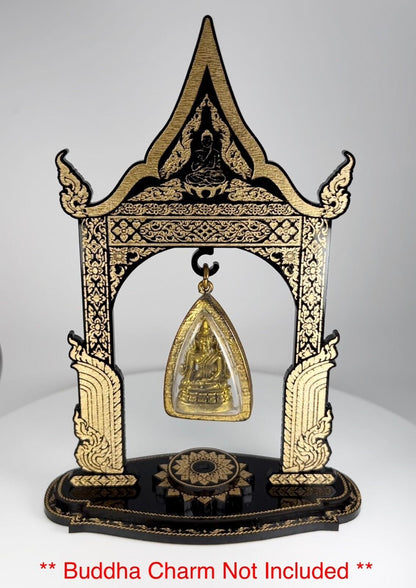 Black & Gold Thai Buddha Themed Hanging Charm / Amulet / Medal Display Stand