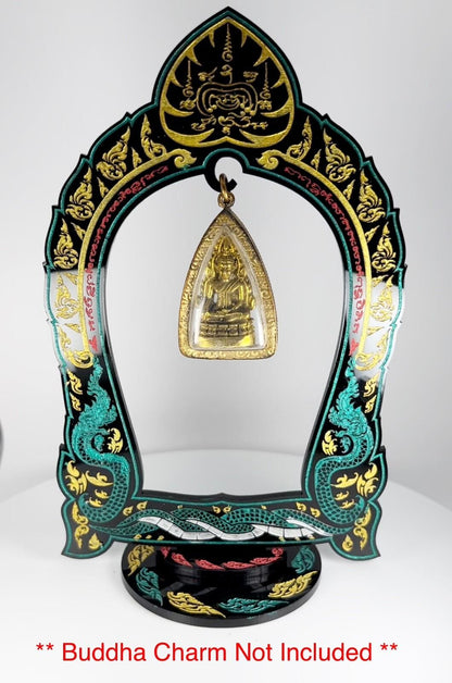 Black & Gold Thai Buddha Themed Hanging Charm / Amulet / Medal Display Stand