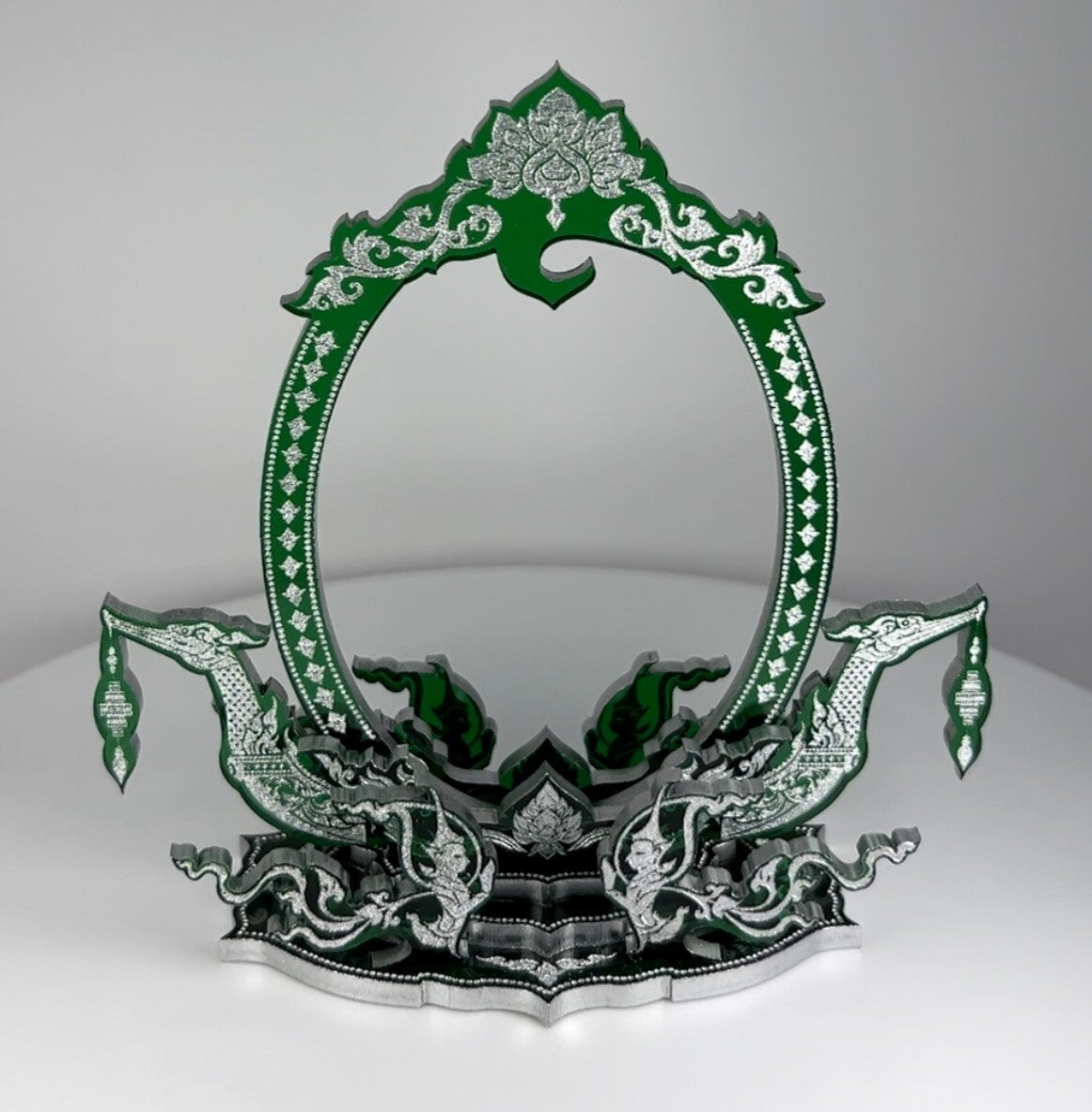 Green & Silver Thai Buddha Themed Hanging Charm / Amulet / Medal Display Stand