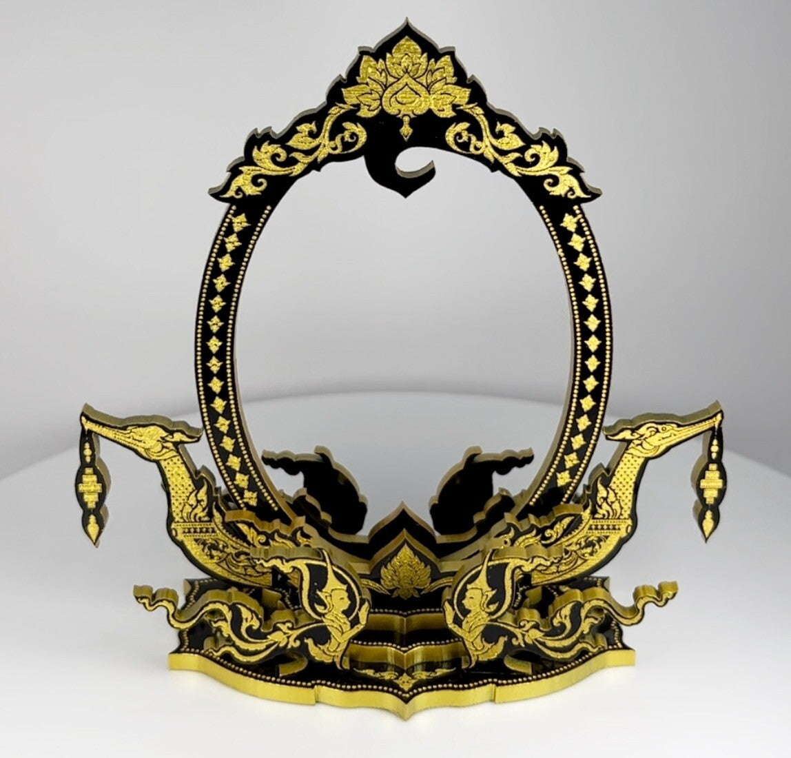 Black / Gold Thai Buddha Themed Hanging Charm / Amulet / Medal Display Stand