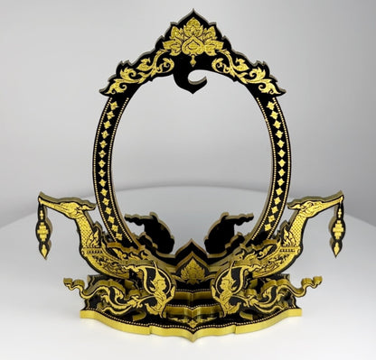 Black / Gold Thai Buddha Themed Hanging Charm / Amulet / Medal Display Stand