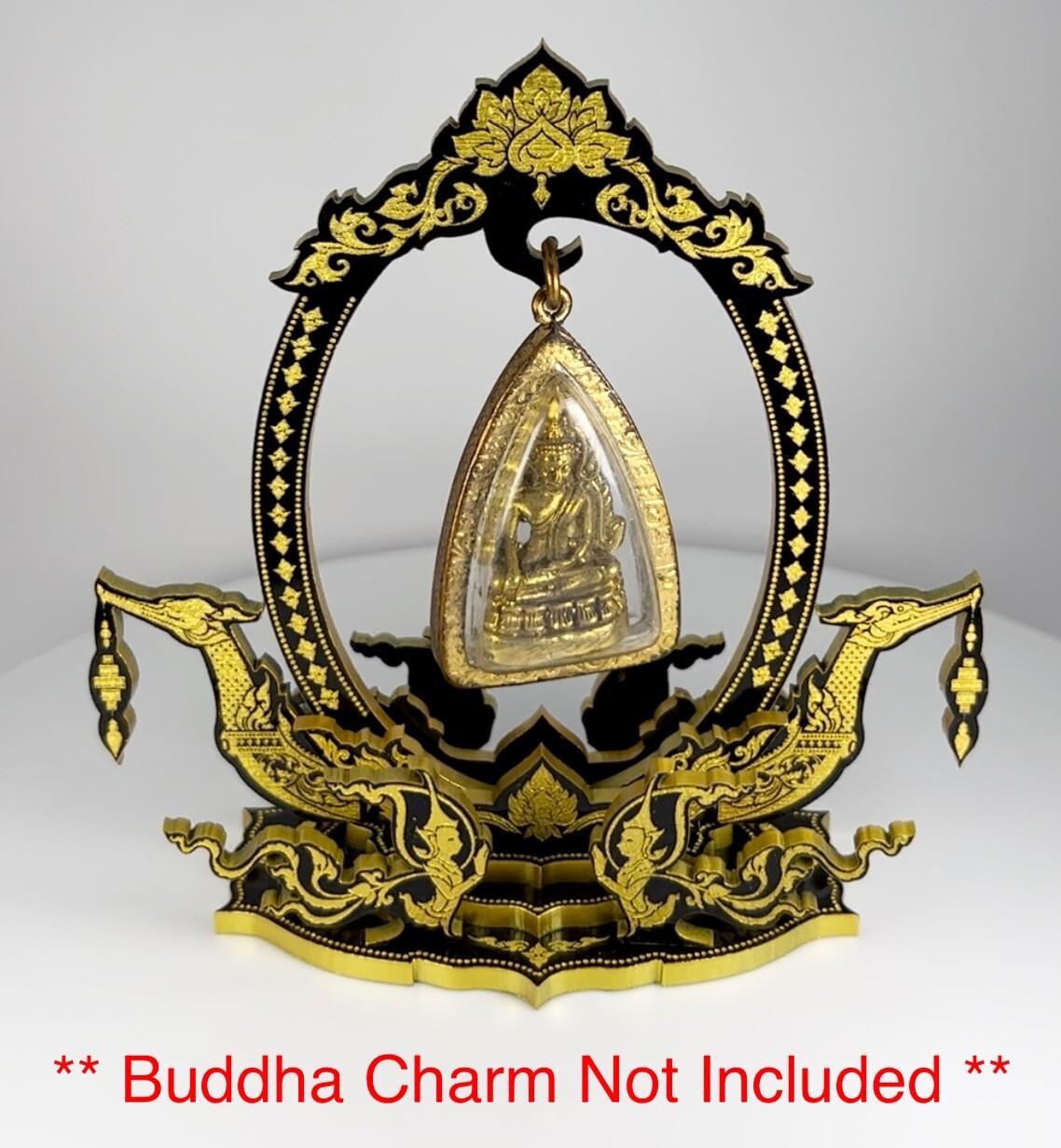 Black / Gold Thai Buddha Themed Hanging Charm / Amulet / Medal Display Stand