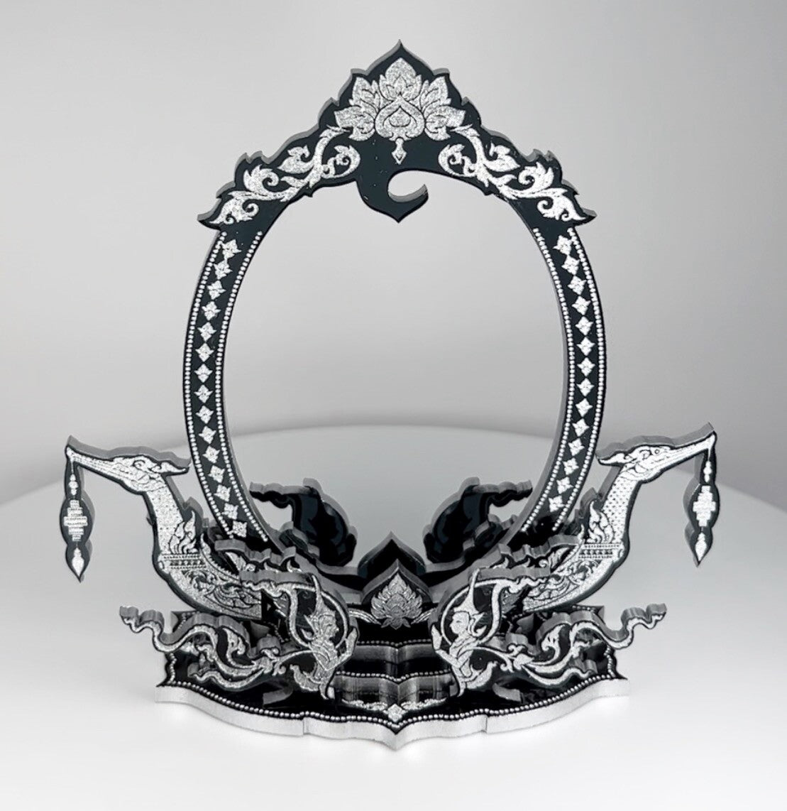 Black / Silver Thai Buddha Themed Hanging Charm / Amulet / Medal Display Stand