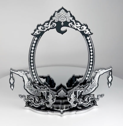 Black / Silver Thai Buddha Themed Hanging Charm / Amulet / Medal Display Stand