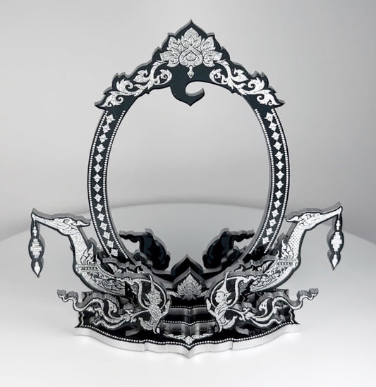 Black / Silver Thai Buddha Themed Hanging Charm / Amulet / Medal Display Stand