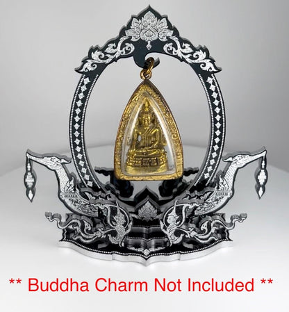 Black / Silver Thai Buddha Themed Hanging Charm / Amulet / Medal Display Stand