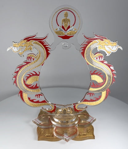 Red / Gold Thai Dragon Themed Hanging Charm / Amulet / Medal Display Stand