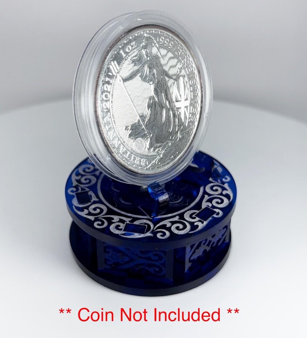 Clear Blue Yin & Yang 1oz Silver or Gold Coins / Amulet / Medal Display Stand