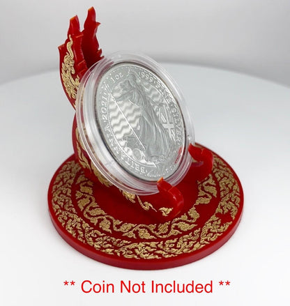 Red & Gold Dragon 1oz Silver or Gold Coins / Amulet / Medal Display Stand