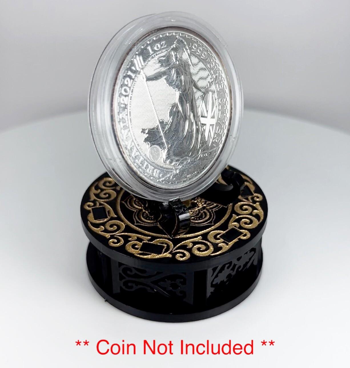 Black & Gold Yin & Yang 1oz Silver or Gold Coins / Amulet / Medal Display Stand