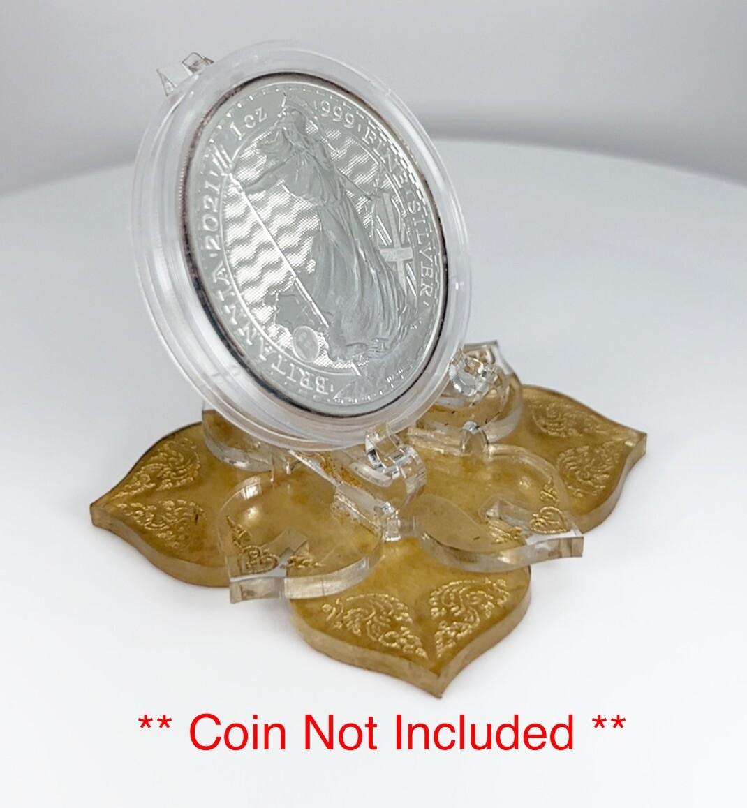 Clear & Gold Thai 1oz Silver or Gold Coins / Amulet / Medal Display Stand
