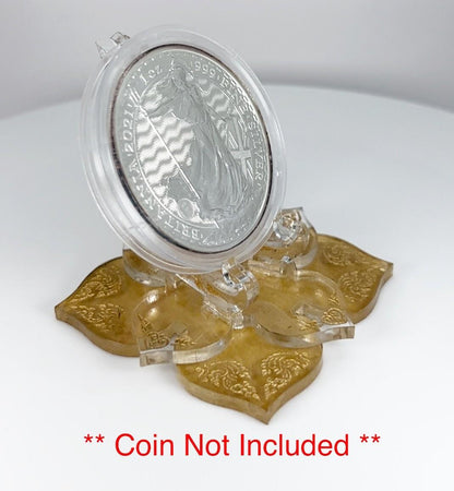 Clear & Gold Thai 1oz Silver or Gold Coins / Amulet / Medal Display Stand